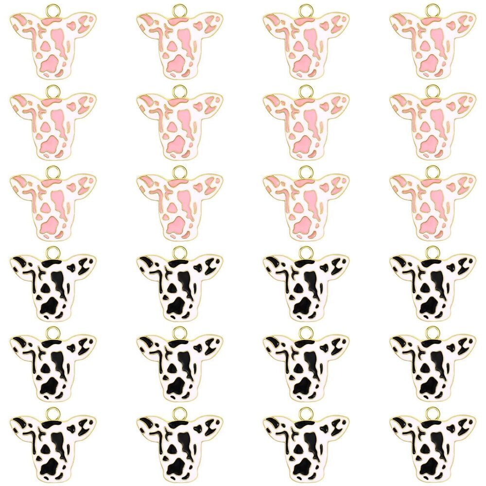 6552 24 Pieces Cow Charms Pendants Metal Enamel Cute Cow Charms Pendants